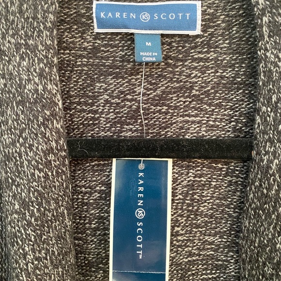 Karen Scott Mid-length Lightweight Cardigan Gray Burgundy Open Front Size Medium - Picture 4 of 5